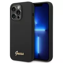 GUESS Liquid Silicone Metal Logo Case for iPhone 14 Pro, Black