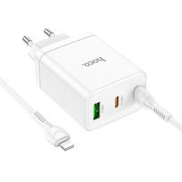 Adapteriai Hoco  Phone charger Hoco 2 x USB C + USB A QC3.0 PD 3A 35W + cable USB C to Lightning N33 white