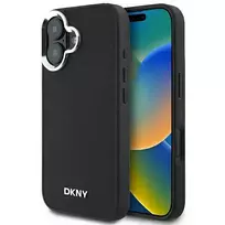 DKNY DKHMP16SPSCMCLK iPhone 16 6.1" black hardcase with Plain Silver Logo and MagSafe