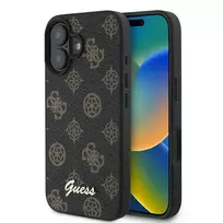GUESS GUHMP16MPGPYSK iPhone 16 Plus 6.7" black hard case, PU Peony Script MagSafe