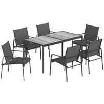 Lauko baldų komplektas plieninis stalas 150x80 cm su 6 kėdėmis juodas
