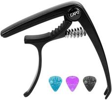 Akustinės gitaros spaustukas su 3 mediatoriais