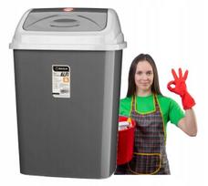 Pakreipiama plastikinė šiukšliadėžė su dangčiu 16 l, pilka, 42,3 cm