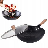Wok keptuvė KINGHoff KH1984, 30 cm, anglinio plieno, su dangčiu, neprideganti, tinka indukcijai