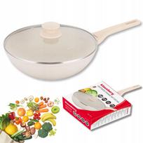 Wok keptuvė 28 cm su dangčiu, indukcijai ir dujinėms viryklėms, nelipni, Klausberg 7991, kreminė