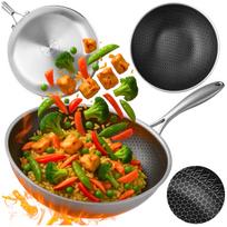Keptuvė wok, 30 cm, indukcijai ir dujinėms viryklėms, plieninė, su giliu koriu