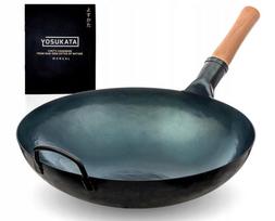 Plieninė wok keptuvė 36 cm, apvali apačia, skirta dujinėms viryklėms, YOSUKATA