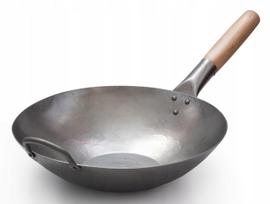 Wok keptuvė 30 cm, plieninė, plokščias dugnas, tinka dujinei ir indukcinei viryklei