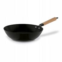 Ketaus wok keptuvė Starke Pro Hanoi, 30 cm, su emaliu, medine rankena, juoda