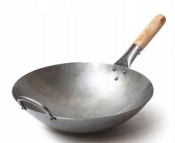 Wok keptuvė 30 cm, 1,8 mm anglinio plieno, apvalus dugnas