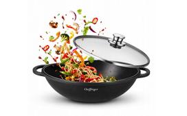 Indukcinė wok keptuvė su nuimama rankena, juodo nerūdijančio plieno, 40 cm