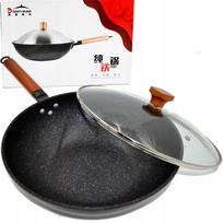 WOK keptuvė 33 cm su dangčiu, plieninė, gilios formos