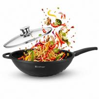 Wok keptuvė indukcijai ir dujoms su dangčiu, 32 cm, plieninė, juoda