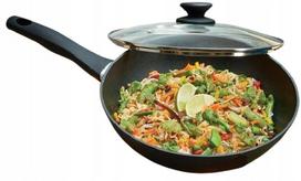 Wok keptuvė su dangčiu 26 cm, juoda, SMUKEE, indukcinė, nelimpanti, tinkama plauti indaplovėje