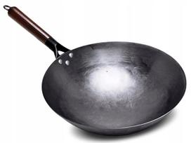 Wok keptuvė, plieninė, medinė rankena, 32 cm