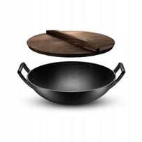 Ketus wok keptuvė su mediniu dangčiu, 36,5 cm