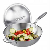 Nerūdijančio plieno wok keptuvė su dangčiu 32 cm