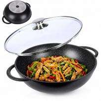 Wok keptuvė 32 cm su dangčiu, rankenomis, granito paviršius, tinkama indukcijai