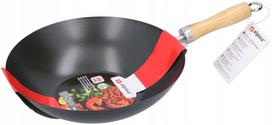 Wok keptuvė 30 cm su medine rankena