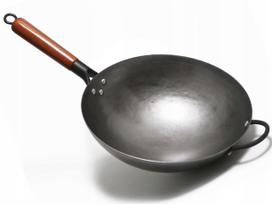 Kinų wok keptuvė, kaltas plienas, medinė rankena, 30 cm