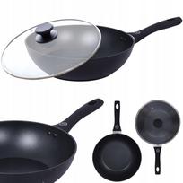 Wok keptuvė MG Home, 28 cm, su dangčiu, 2 vnt., nelimpanti, tinka indukcijai, juoda