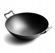 Ketaus wok keptuvė, 36 cm, su dviem rankenomis, tinka indukcinei kaitlentei ir židiniui