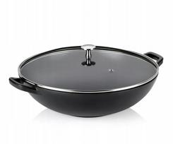 Ketaus wok keptuvė su dangčiu CALIDO, 36 cm, juoda