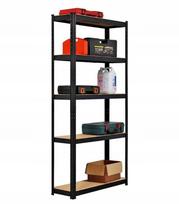 Metalinė sandėliavimo lentyna, 150 cm, 5 lentynos, juoda, MDF, garažui ir dirbtuvėms