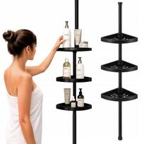 Dušo kampinė teleskopinė lentyna, reguliuojama, juoda, 80–290 cm