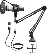 TONOR USB kondensatorinis kardioidinis mikrofonas su reguliuojamu stovu ir pop filtru TC30+