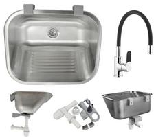 AQUA HEATING KOMORA/KRIAUKLĖ SKALBYKLŲ/SODAS/GARAZAS NERŪDIJANČIO PLIENO SATINO/MATINĖ/ŠUKUOTA 55x45x21cm + VIRTUVĖS MAIŠYTUVAI FLEX