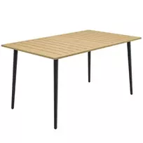 Sodo stalas 150x90 cm, oro sąlygoms atsparus plieninis balkono stalas, balkono stalas su skyle skėčiui, rudas