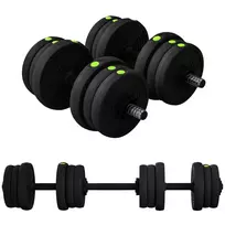 2-in-1 svarmenų rinkinys, štanga ir hanteliai, 20 kg, neslystantis, nebraižantis grindų, juoda/žalia