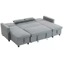 Kampinė sofa su miegojimo funkcija ir patalynės dėže, U formos 4 vietų sofa su gultu (šezlongu), reguliojamu atlošu, lino išvaizdos