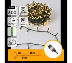Aigostar - Lauko LED kalėdinė girlianda 300 LED, 8 funkcijos, 18 m, IP44, šilta