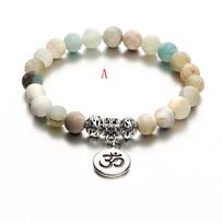 Matte Frosted Amazonite Beads with Lotus OM Buddha Charm Yoga Bracelet A