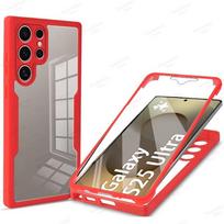 360° Full Body Cover Phone Cases For Samsung Galaxy S25 S24 S23 S22 S21 Ultra Plus FE Shockproof Cover Phone Accessories Funda S25 Ultra raudona