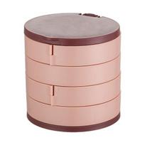 Jewelry Storage Box Plastic Multi-Layer Dustproof Moisture-Proof 360-Degree Rotation Jewelry Organizer with Built-In Mirror rožinė