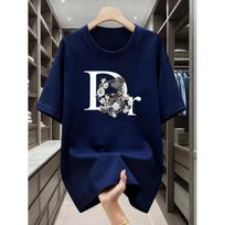 The New XK Men's Stylish and Luxurious Basic Layer T-shirt, A Men's Cotton Short-sleeved T-shirt with Floral Letter Patterns XXXXXL juoda