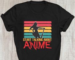 Anime T-Shirt, Start Talking About Anime Shirt, Gamer Gift T-Shirt, Anime Design Mens Womens Birthday Gift For Him Her Unisex Xmas Tee Tops M