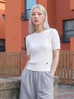 Hangten Women'S Boucle Cable Round Short Sleeve Knit_003(10520-140-405-34) Off-White 003/M004