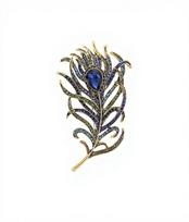 Weiman Vintage Industrial-Style Blue Crystal Peacock Feather Brooch for Gifts Parties Weddings Engagements Alloy Plating auksas