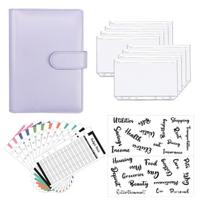 Shiny A6 PU Leather Notebook Binder Cash Budget Planner Organizer 6 Ring Saving Binder Cover Envelopes violetinė