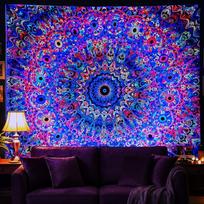PRRPRR Blacklight Mandala Tapestry for Bedroom, UV Reactive Trippy Wall Tapestry, Bohemian Aesthetic Wall Art Decor for Adults Teens and 100X70CM