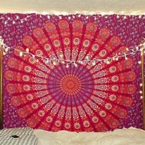 Indian Hippie Bohemian Psychedelic Golden Blue Peacock Mandala Wall Hanging Fine Art Home Decor Tapestry 100X70CM