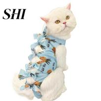 Anti-Lick Pet Neuter Supplies Cat Neutering Suit Fruit Print Recovery Clothing Jumpsuit After Surgery Adjustable Soft Breathable Strap Postoperative M žalia