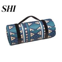 Picnic Mat Retro Pattern Aluminum Film Base Foldable Blanket with Storage Cloth Rope Composite Process Camping Waterproof Damp-Proof Outdoor Supplies M mėlyna