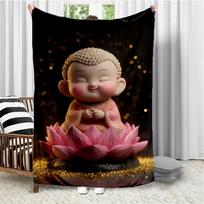 Smiling Buddha In Meditation Posture Flannel Printed Blanket Suitable for All Seasons Suitable for Living Office Sofa and Travel 75X95CM