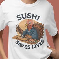 Funny Sushi Turkey Thanksgiving T-Shirt: Comfort Colors Anime Tee L