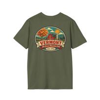 Vermont Retro Travel Badge T-Shirt | Vintage Mid-Century Green Mountain Tee | VT Green Mountain State Souvenir Road Trip Gift M